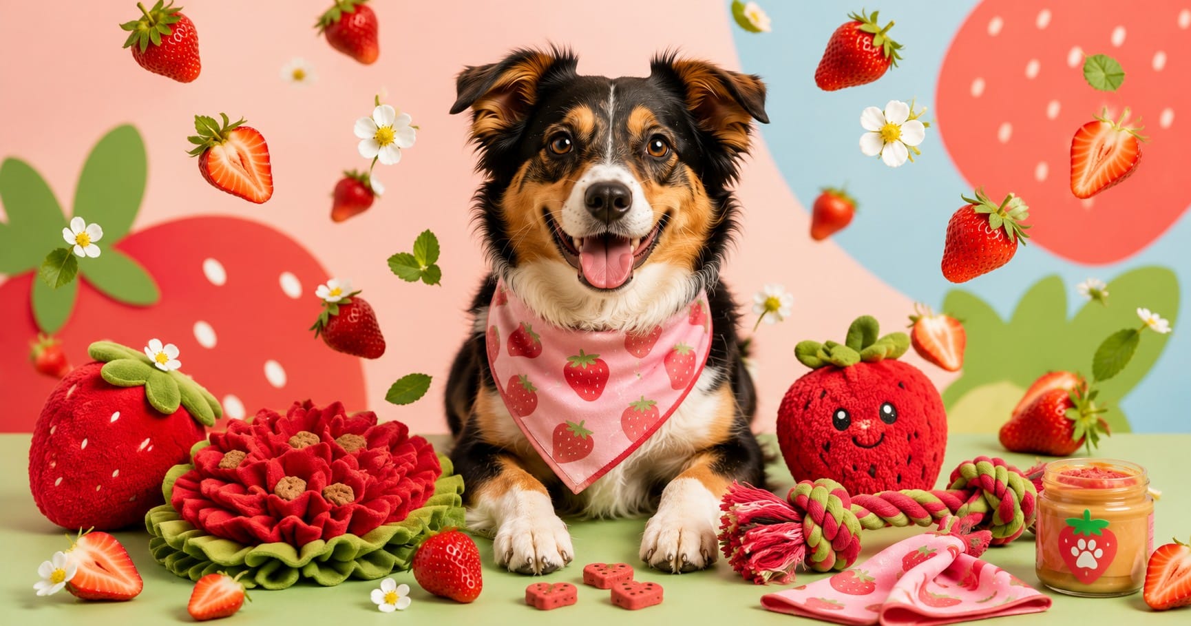 Strawberry-Themed Treats, Toys, and Accessories for Dogs